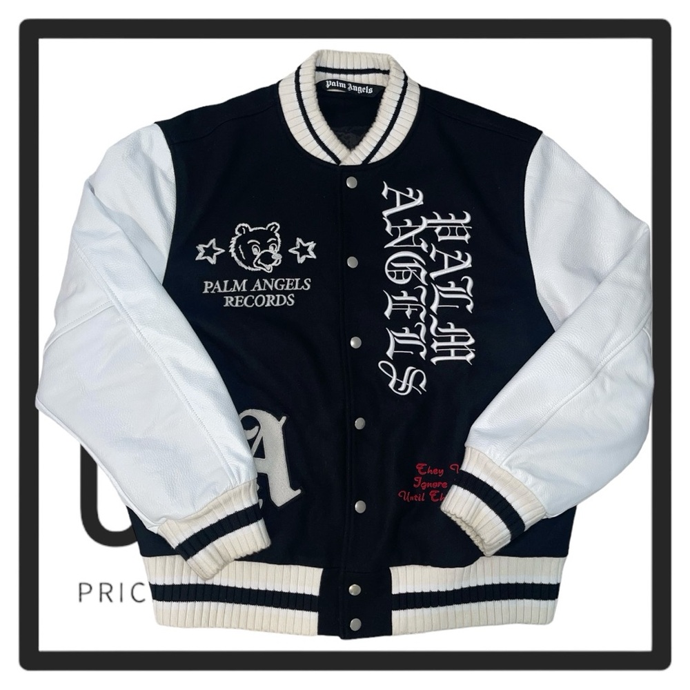 PALM ANGELS 
Smiley‎ X Burning Head Varsity Jacket - Black,Yellow - Picture 4 of 15